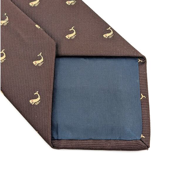 Vintage Silk Blend Repp Tie Novelty Whale Motif Brown Whimsical Nautical Retro - Picture 5 of 8